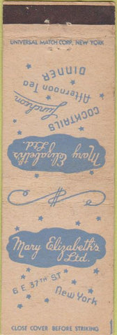 Matchbook Cover - Mary Elizabeth's Ltd New York City