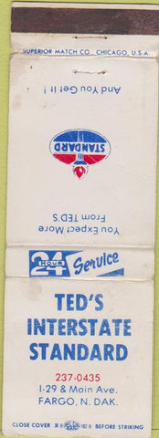 Matchbook Cover - Ted's Standard oil gas Fargo ND WORN