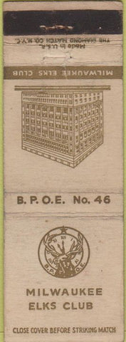 Matchbook Cover - Elks Club Milwaukee WI WORN