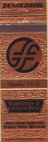 Matchbook Cover - Farmers Citizens Bank Sauk City Merrimac