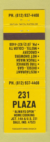 Matchbook Cover - 231 Plaza oil gas Dale IN