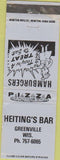 Matchbook Cover - Heiting's Bar Greenville WI WEAR