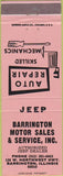 Matchbook Cover - Barrington Motor Sales Jeep IL