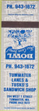 Matchbook Cover - Tumwater Bowling WA
