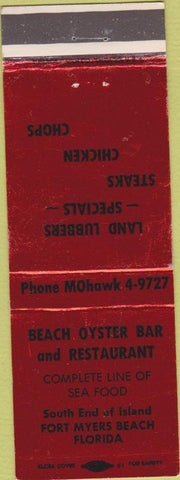 Matchbook Cover - Beach Oyster Bar Fort Myers Beach FL