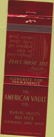Matchbook Cover - American Vault Co Burial Cleveland OH