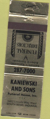 Matchbook Cover - Kaniewski Sons Funeral Home South Bend IN