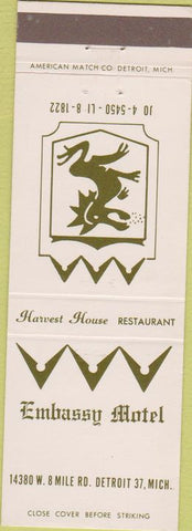 Matchbook Cover - Embassy Motel Detroit MI