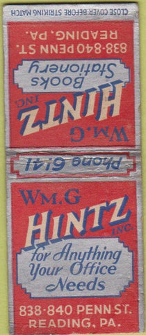 Matchbook Cover - Hintz Office Supply Reading PA WEAR BOBTAIL
