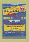 Matchbook Cover - 1951 Dodge Kuhn Sales Hanover PA 40 Strike