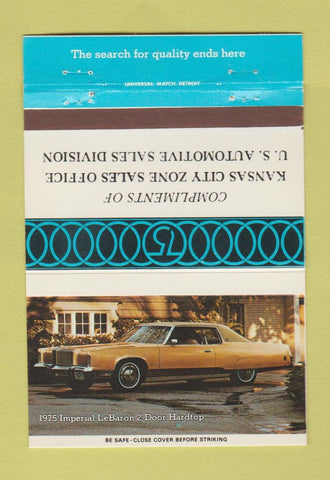 Matchbook Cover - 1975 Imperial LeBaron Chrysler Kansas City 40 Strike