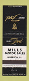 Matchbook Cover - 1957 Ford Mills Motors Morrison IL