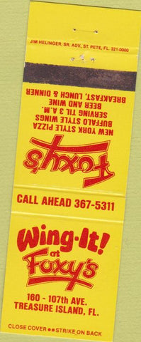 Matchbook Cover - Foxy's Pizza Wings Treasure Island FL