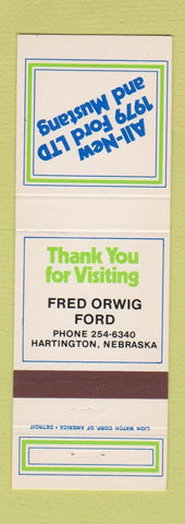 Matchbook Cover - 1979 Ford Mustang Fred Orwig Hartington NE