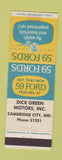 Matchbook Cover - 1959 Ford Dick Green Cambridge City IN