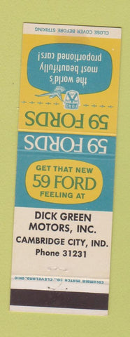Matchbook Cover - 1959 Ford Dick Green Cambridge City IN