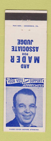 Matchbook Cover - Ard Mader Associate Judge Election Danville PA