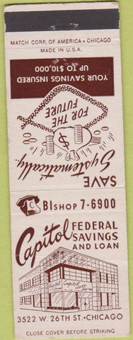 Matchbook Cover - Capitol Federal Savings Chicago IL CREASE WORN