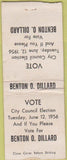 Matchbook Cover - Benton Dillard City Council Election Roanoke BOBTAIL