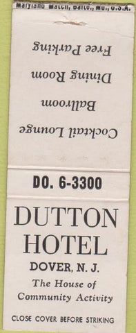 Matchbook Cover - Dutton Hotel Dover NJ BOBTAIL