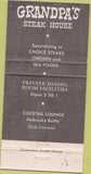 Matchbook Cover - Grandpa's Steak House Kearney NE 30 Strike