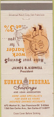 Matchbook Cover - Eureka Federal Savings San Francisco CA 30 Strike