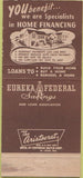Matchbook Cover - Eureka Federal Savings San Francisco CA 30 Strike
