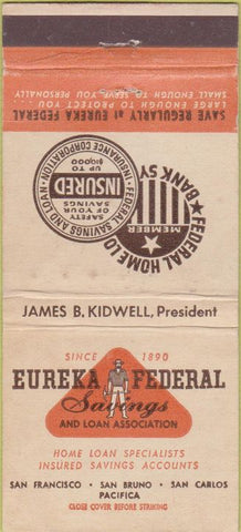 Matchbook Cover - Eureka Federal Savings San Francisco CA 30 Strike