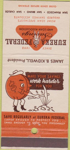 Matchbook Cover - Eureka Federal Savings San Francisco CA 30 Stick
