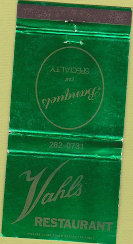 Matchbook Cover - Vahl's Restaurant Alviso CA 30 Strike