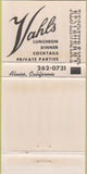 Matchbook Cover - Vahl's Restaurant Alviso CA 30 Strike