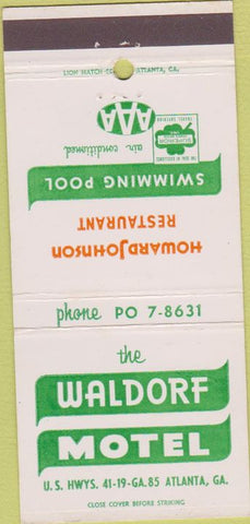 Matchbook Cover - Waldorf Motel Atlanta GA 30 Strike