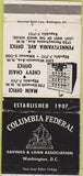 Matchbook Cover - Columbia Federal Bank Washington DC WORN 30 Strike