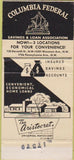 Matchbook Cover - Columbia Federal Bank Washington DC WORN 30 Strike