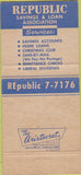 Matchbook Cover - Republic Savings Loan Washington DC 30 Strike