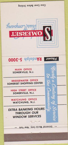Matchbook Cover - Somerset Trust Co Somerville NJ 30 Strike