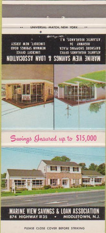 Matchbook Cover - Marine View Savings Loan Middletown NJ 30 Strike