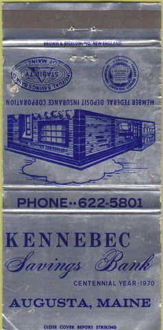 Matchbook Cover - Kennebec Savings Bank Augusta ME WORN 30 Strike