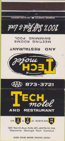 Matchbook Cover - Tech Motel Atlanta GA 30 Strike