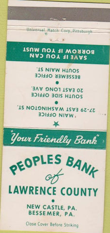 Matchbook Cover - Peoples Bank Lawrence County New Castle Bessemer PA 30 Strike