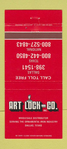 Matchbook Cover - Art Lock Ornamental Iron Dallas TX 30 Strike