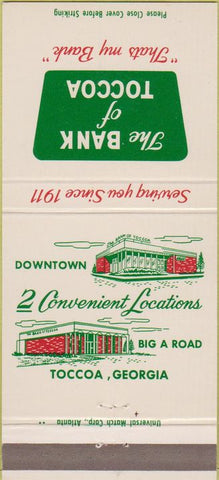Matchbook Cover - Bank of Toccoa GA 30 Strike