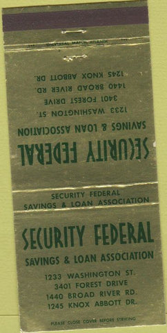 Matchbook Cover - Security Federal Columbia GA 30 Strike
