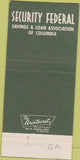 Matchbook Cover - Security Federal Columbia GA 30 Strike