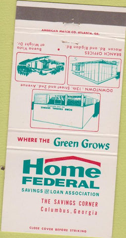 Matchbook Cover - Home Federal Savings Columbus GA 30 Strike