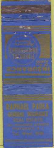 Matchbook Cover - Paola Insurance Providence RI  WORN