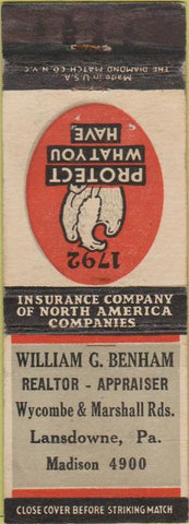 Matchbook Cover - Benham Realtor Lansdowne PA PA
