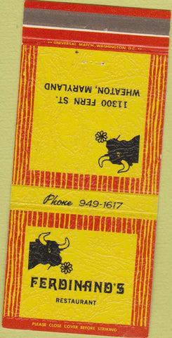 Matchbook Cover - Ferdinand's Restaurant Wheaton MD 30 Strike