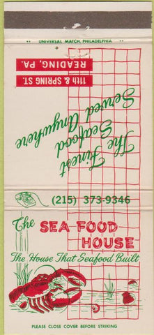 Matchbook Cover - Sea Food House Reading PA lobster 30 Strike