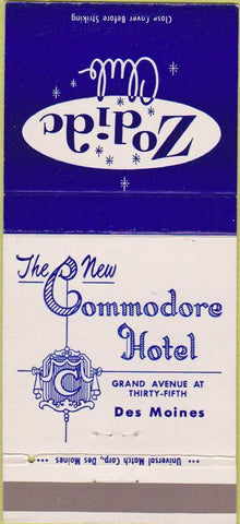 Matchbook Cover - Commodore Hotel Des Moines IA 30 Strike
